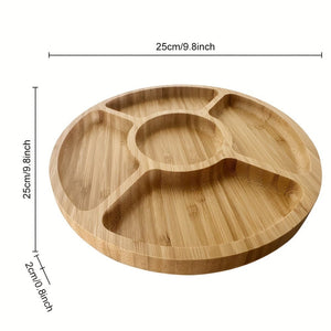 Planet Gates 25*25*2cm 1pc Wooden Snack Plate, Meal Tray, Fruit Tray, Divided Bamboo Tray With Smooth Edges, Sturdy And Durable, Round Serving Tray Decoration, Home Party Decoration