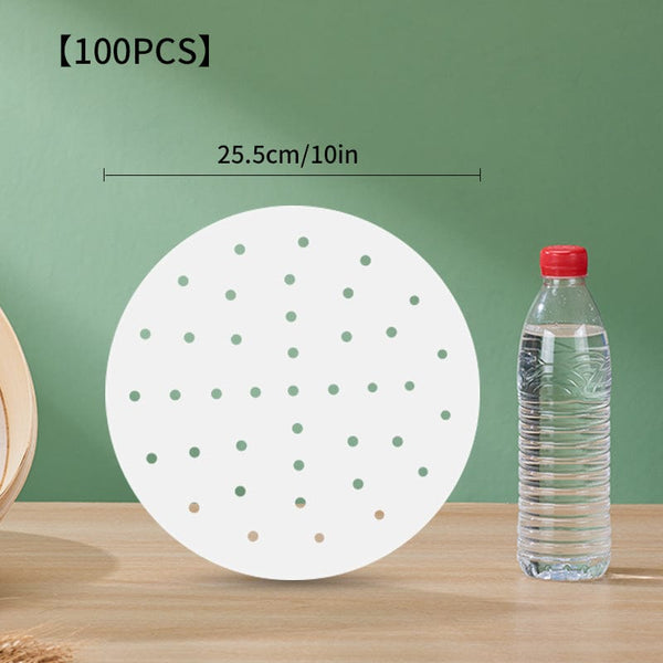 Planet Gates 25.5cm/10in 100pcs Non-Stick Steamer Paper for Healthy and Easy Cooking - Food Grade Disposable Steamer Cloth for Air Fryer, Oven, and Baking - Easy Cleanup and Safe Use