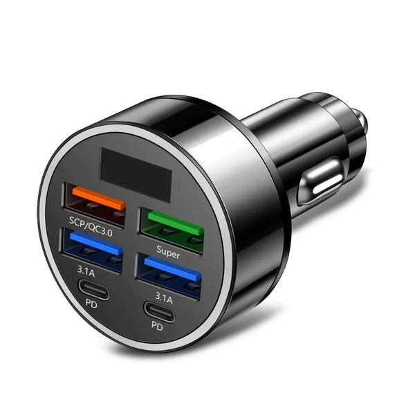 Planet Gates 250W PD Car Charger QC3.0 Fast Charge One to Six Car Cigarette Lighter Plug 5 Port Car Charger Flash Charge with Digital Display
