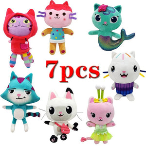 Planet Gates 25cm 7-piece Gabby doll house plush toy cartoon stuffed animal mermaid cat mermaid plush doll children's Christmas gift