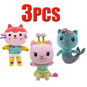 Planet Gates 25cm 7-piece Gabby doll house plush toy cartoon stuffed animal mermaid cat mermaid plush doll children's Christmas gift