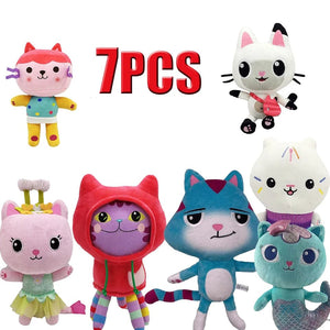Planet Gates 25cm 7-piece Gabby doll house plush toy cartoon stuffed animal mermaid cat mermaid plush doll children's Christmas gift