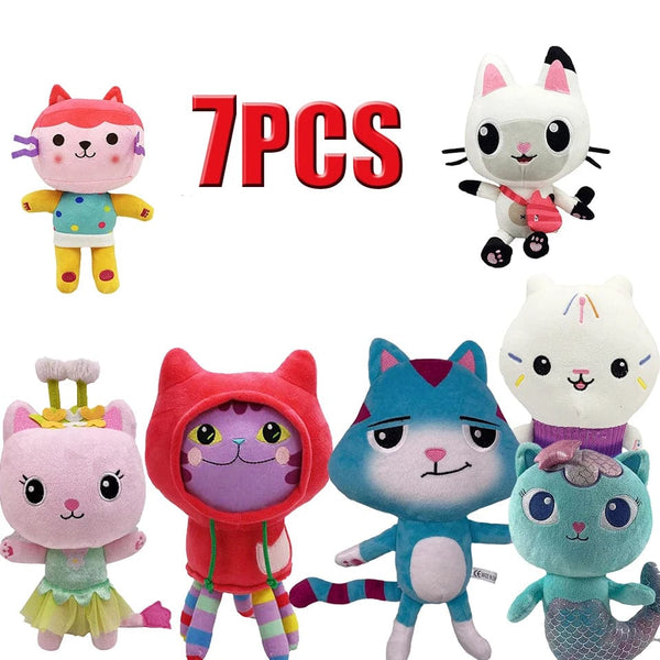Planet Gates 25cm 7-piece Gabby doll house plush toy cartoon stuffed animal mermaid cat mermaid plush doll children's Christmas gift