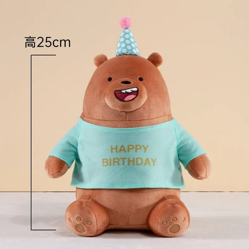 Planet Gates 25cm BD Grizzly 25cm Original Kawaii We Bare Bears Toy Happy Birthday Series Plush Toy Cartoon Ice Bear Grizzly Panda Stuffed Doll Gift