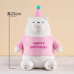 Planet Gates 25cm BD Icebear 25cm Original Kawaii We Bare Bears Toy Happy Birthday Series Plush Toy Cartoon Ice Bear Grizzly Panda Stuffed Doll Gift