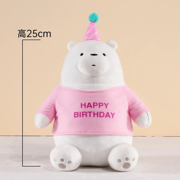 Planet Gates 25cm BD Icebear 25cm Original Kawaii We Bare Bears Toy Happy Birthday Series Plush Toy Cartoon Ice Bear Grizzly Panda Stuffed Doll Gift