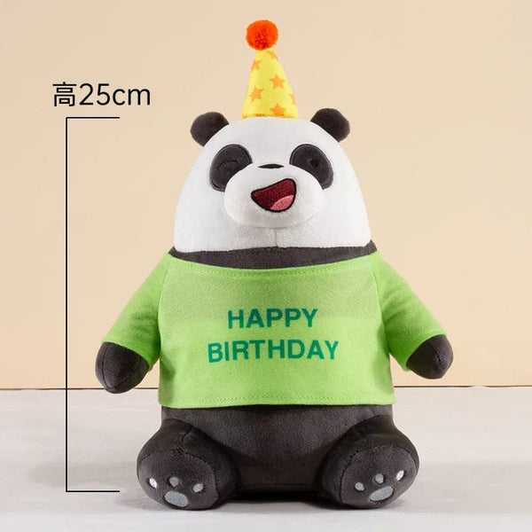 Planet Gates 25cm BD panda 25cm Original Kawaii We Bare Bears Toy Happy Birthday Series Plush Toy Cartoon Ice Bear Grizzly Panda Stuffed Doll Gift