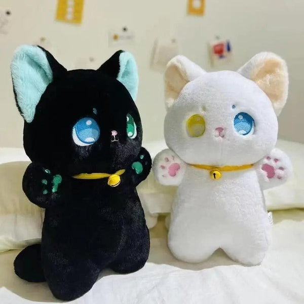 Planet Gates 25cm Black and White Cat Plush Toy Grab Stuffed Animal Patung Dolls Children Toys Gifts Halloween Gifts Toys for Kids Girl