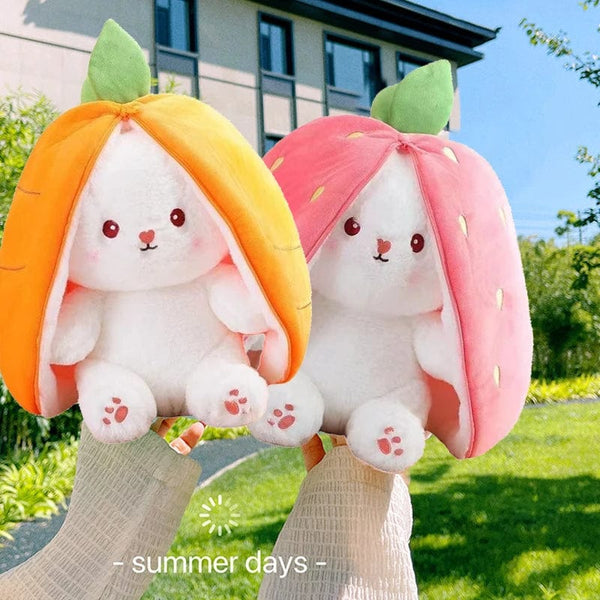 Planet Gates 25cm Cosplay Strawberry Carrot Rabbit Plush Toy Stuffed Creative Bag into Fruit Transform Baby Cuddly Bunny Plushie Doll For Kid