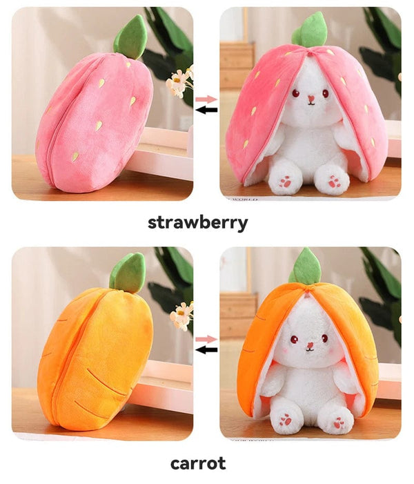 Planet Gates 25cm Cosplay Strawberry Carrot Rabbit Plush Toy Stuffed Creative Bag into Fruit Transform Baby Cuddly Bunny Plushie Doll For Kid
