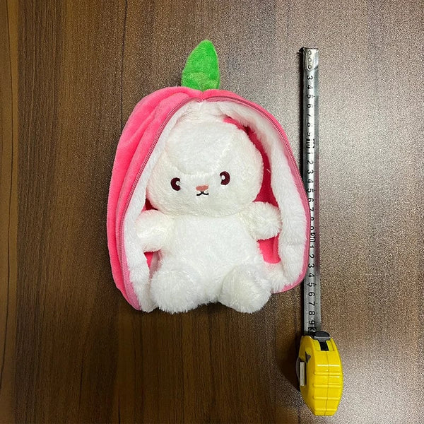 Planet Gates 25cm Cosplay Strawberry Carrot Rabbit Plush Toy Stuffed Creative Bag into Fruit Transform Baby Cuddly Bunny Plushie Doll For Kid
