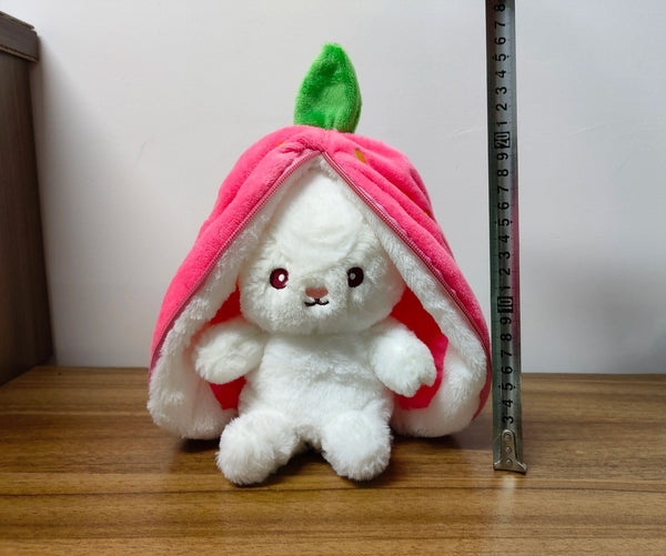 Planet Gates 25cm Cosplay Strawberry Carrot Rabbit Plush Toy Stuffed Creative Bag into Fruit Transform Baby Cuddly Bunny Plushie Doll For Kid
