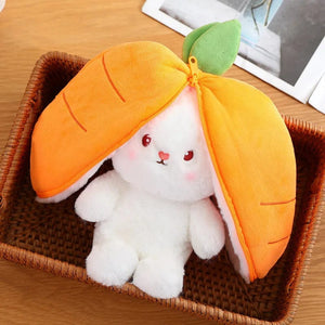 Planet Gates 25cm Cosplay Strawberry Carrot Rabbit Plush Toy Stuffed Creative Bag into Fruit Transform Baby Cuddly Bunny Plushie Doll For Kid