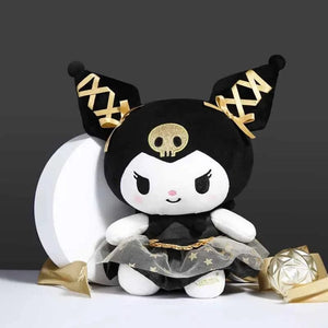 Planet Gates 25CM New Sanrio Kawaii Black Gold Series Plush Stuffed Toy Soft Pillow Cute Kuromi Hello Kitty Birthday Gift Children's Toy