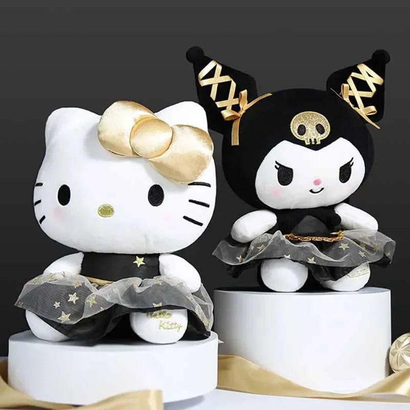 Planet Gates 25CM New Sanrio Kawaii Black Gold Series Plush Stuffed Toy Soft Pillow Cute Kuromi Hello Kitty Birthday Gift Children's Toy
