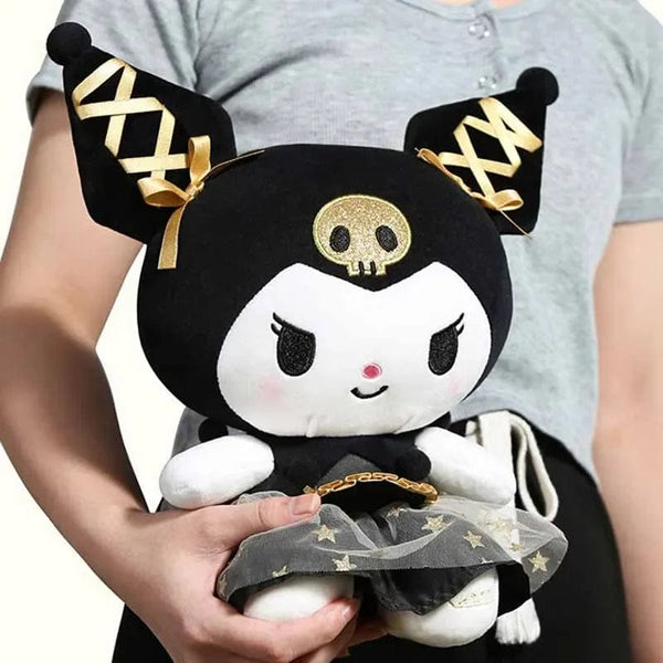Planet Gates 25CM New Sanrio Kawaii Black Gold Series Plush Stuffed Toy Soft Pillow Cute Kuromi Hello Kitty Birthday Gift Children's Toy