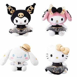 Planet Gates 25CM New Sanrio Kawaii Black Gold Series Plush Stuffed Toy Soft Pillow Cute Kuromi Hello Kitty Birthday Gift Children's Toy