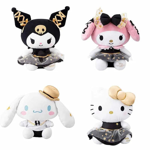 Planet Gates 25CM New Sanrio Kawaii Black Gold Series Plush Stuffed Toy Soft Pillow Cute Kuromi Hello Kitty Birthday Gift Children's Toy