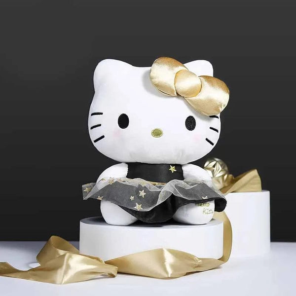 Planet Gates 25CM New Sanrio Kawaii Black Gold Series Plush Stuffed Toy Soft Pillow Cute Kuromi Hello Kitty Birthday Gift Children's Toy