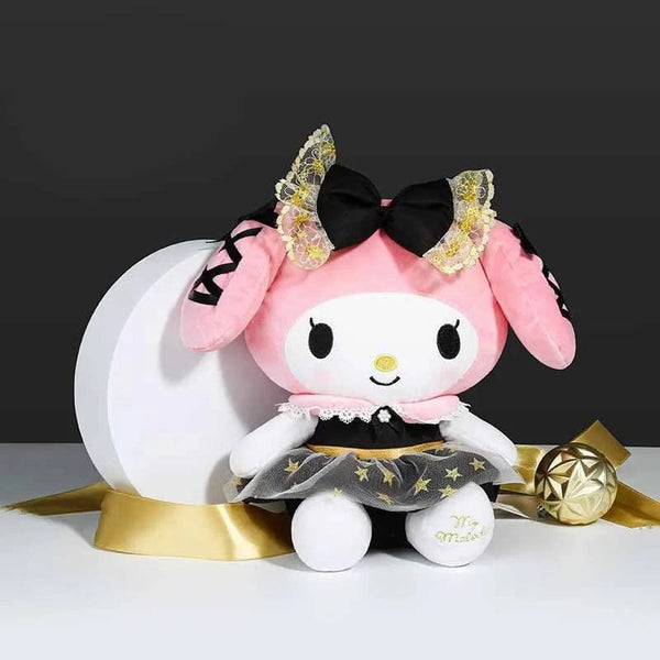 Planet Gates 25CM New Sanrio Kawaii Black Gold Series Plush Stuffed Toy Soft Pillow Cute Kuromi Hello Kitty Birthday Gift Children's Toy