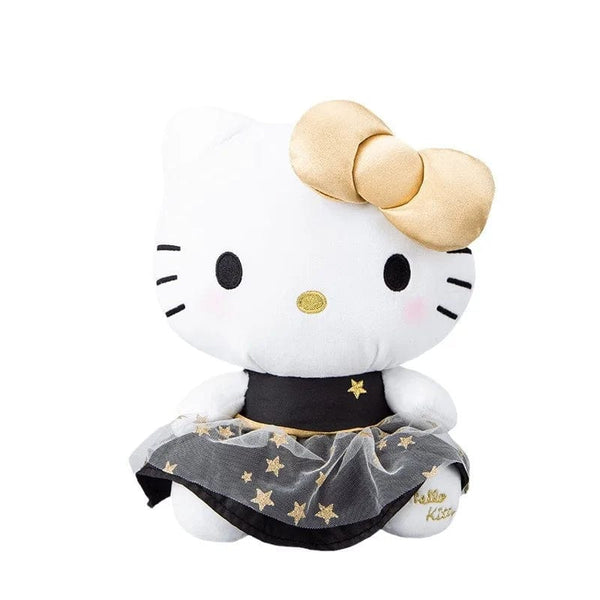 Planet Gates 25CM New Sanrio Kawaii Black Gold Series Plush Stuffed Toy Soft Pillow Cute Kuromi Hello Kitty Birthday Gift Children's Toy