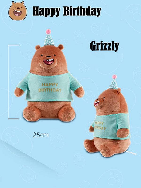 Planet Gates 25cm Original Kawaii We Bare Bears Toy Happy Birthday Series Plush Toy Cartoon Ice Bear Grizzly Panda Stuffed Doll Gift