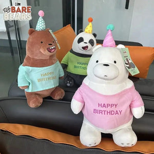 Planet Gates 25cm Original Kawaii We Bare Bears Toy Happy Birthday Series Plush Toy Cartoon Ice Bear Grizzly Panda Stuffed Doll Gift