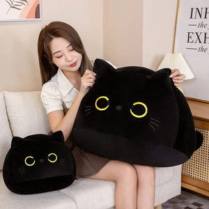 Planet Gates 25cm Round Ball Cat Plush Pillow Toys Soft Stuffed Cartoon Animal Doll Black Cats Nap Cushion Christmas Birthday Gift For Kids