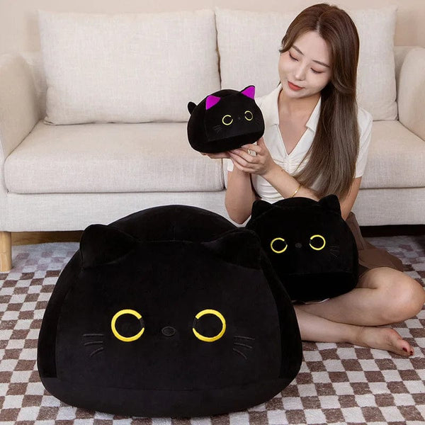 Planet Gates 25cm Round Ball Cat Plush Pillow Toys Soft Stuffed Cartoon Animal Doll Black Cats Nap Cushion Christmas Birthday Gift For Kids