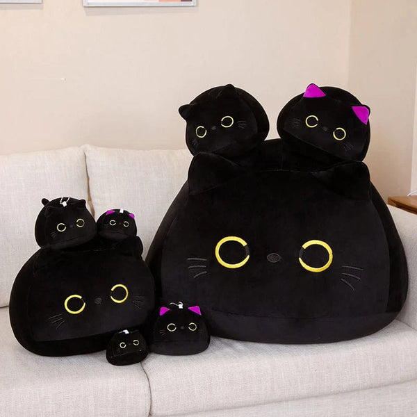 Planet Gates 25cm Round Ball Cat Plush Pillow Toys Soft Stuffed Cartoon Animal Doll Black Cats Nap Cushion Christmas Birthday Gift For Kids