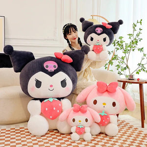 Planet Gates 25cm Sanrio Strawberry Kuromi Pillow Plush Toy Girls Soft Stuffed Animal Toys Strawberry Melody Doll Gift