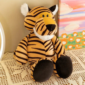 Planet Gates 25cm Stuffed Lifelike Lion Tiger Elephant Monkey Leopard Giraffe Raccoon Doll Simulation Forest Animals Plush Toys for Kids Gift