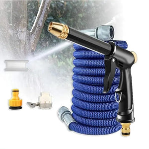Planet Gates 25ft / Blue with foam pot High Quality Flexible Expandable Garden Hose High Pressure Nozzle Spraye Washer Gun Car Wash Hose Expandable Garden Water Hose