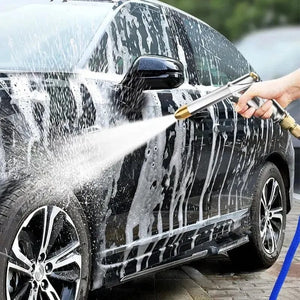 Planet Gates 25ft / Blue with foam pot High Quality Flexible Expandable Garden Hose High Pressure Nozzle Spraye Washer Gun Car Wash Hose Expandable Garden Water Hose