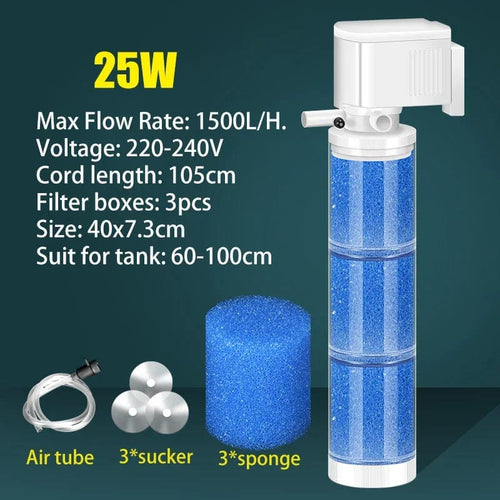 Planet Gates 25W 220V Ultra Quiet Aquarium Internal Filter Water Purification Multi-functional Fish Tank Water Pump Wave Make Stool Sucker