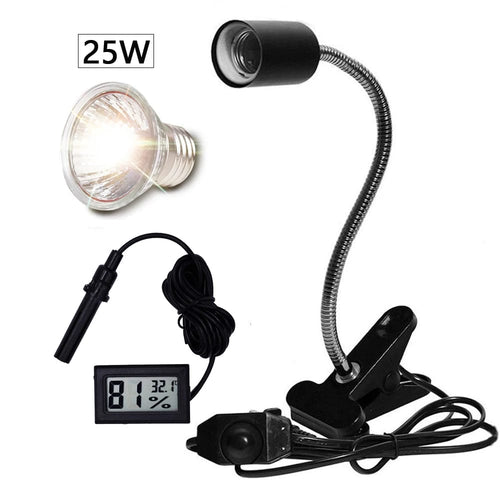 Planet Gates 25W and Black holder UVA+UVB 3.0 Reptile Lamp Set Clip-on Lamp Holder Bulb Thermometer Hygrometer Turtle Tortoises Lizard Sunlight Basking Heat Light