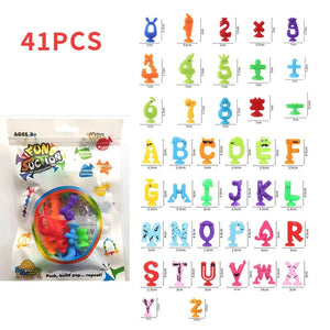 Planet Gates 26 letter-15 number / CHINA Soft Building Blocks Suction Cup Toys DIY Puzzle Sticky Game Children Bath Toys Montessori Sensory Stress Release Toy for Autism