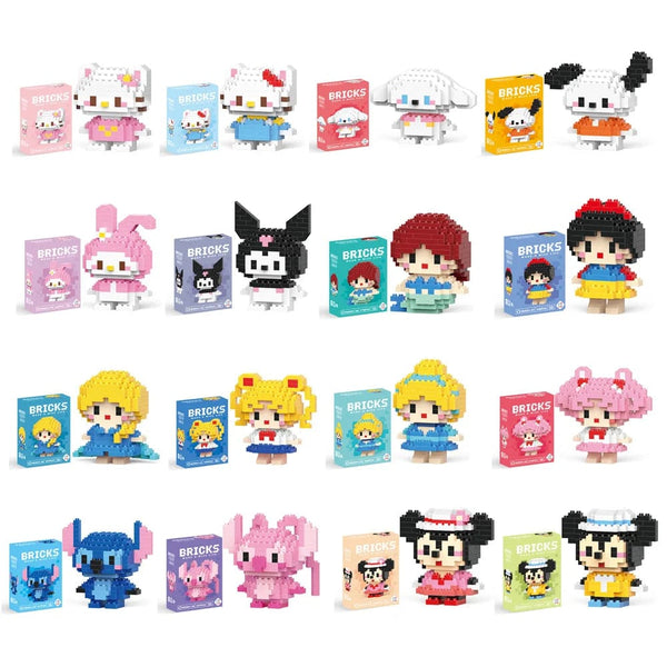Planet Gates 26 / With Box Hello Kitty Action Figure Building Blocks for Lego Melody Children Toys Kuromi Anime Peripherals 3D Puzzle Kawaii Kids Gifts