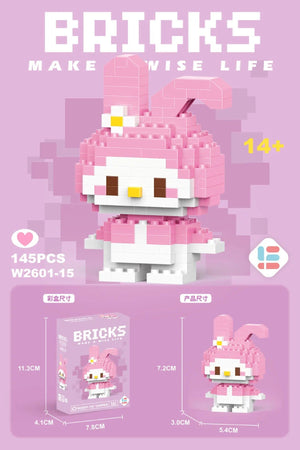 Planet Gates 26 / With Box Hello Kitty Action Figure Building Blocks for Lego Melody Children Toys Kuromi Anime Peripherals 3D Puzzle Kawaii Kids Gifts