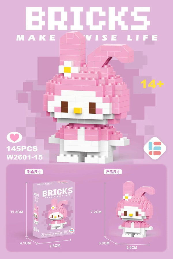 Planet Gates 26 / With Box Hello Kitty Action Figure Building Blocks for Lego Melody Children Toys Kuromi Anime Peripherals 3D Puzzle Kawaii Kids Gifts