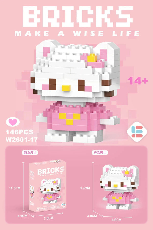 Planet Gates 26 / With Box Hello Kitty Action Figure Building Blocks for Lego Melody Children Toys Kuromi Anime Peripherals 3D Puzzle Kawaii Kids Gifts