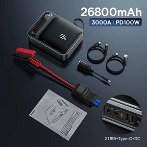 Planet Gates 26800mAh 3000A / spain Baseus 3000A Car Jump Starter Power Bank 26800mAh Car Starting Device with PD 100W Fast Charging Car Battery Charger Booster
