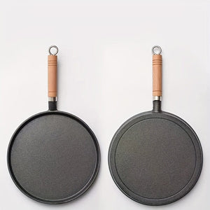 Planet Gates 26CM Disc Frying Pan With Wooden Handle (726) 1pc 26cm Cast Iron Frying Pan With Wodden Handle Nonstick Omelet Pan Kitchen Cooking Skillet Pancake Crepe Maker Flat Pan Griddle Breakfast Omelet Baking Pans