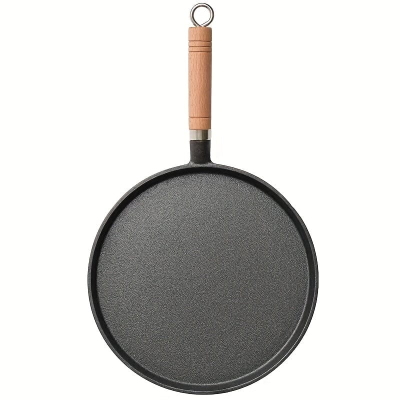 Planet Gates 26CM Disc Frying Pan With Wooden Handle (726) 1pc 26cm Cast Iron Frying Pan With Wodden Handle Nonstick Omelet Pan Kitchen Cooking Skillet Pancake Crepe Maker Flat Pan Griddle Breakfast Omelet Baking Pans