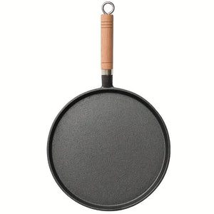 Planet Gates 26CM Disc Frying Pan With Wooden Handle (726) 1pc 26cm Cast Iron Frying Pan With Wodden Handle Nonstick Omelet Pan Kitchen Cooking Skillet Pancake Crepe Maker Flat Pan Griddle Breakfast Omelet Baking Pans