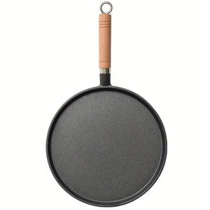 Planet Gates 26CM Disc Frying Pan With Wooden Handle (726) 1pc 26cm Cast Iron Frying Pan With Wodden Handle Nonstick Omelet Pan Kitchen Cooking Skillet Pancake Crepe Maker Flat Pan Griddle Breakfast Omelet Baking Pans