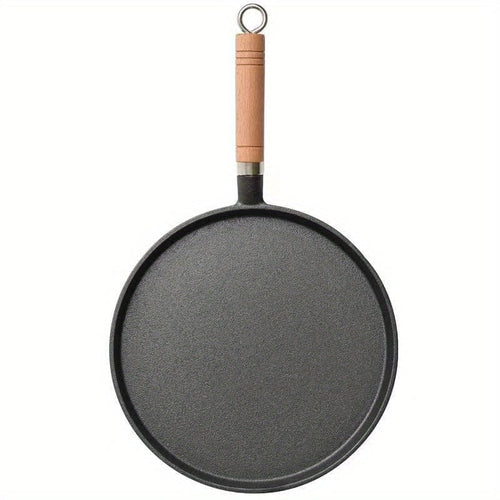 Planet Gates 26CM Disc Frying Pan With Wooden Handle (726) 1pc 26cm Cast Iron Frying Pan With Wodden Handle Nonstick Omelet Pan Kitchen Cooking Skillet Pancake Crepe Maker Flat Pan Griddle Breakfast Omelet Baking Pans
