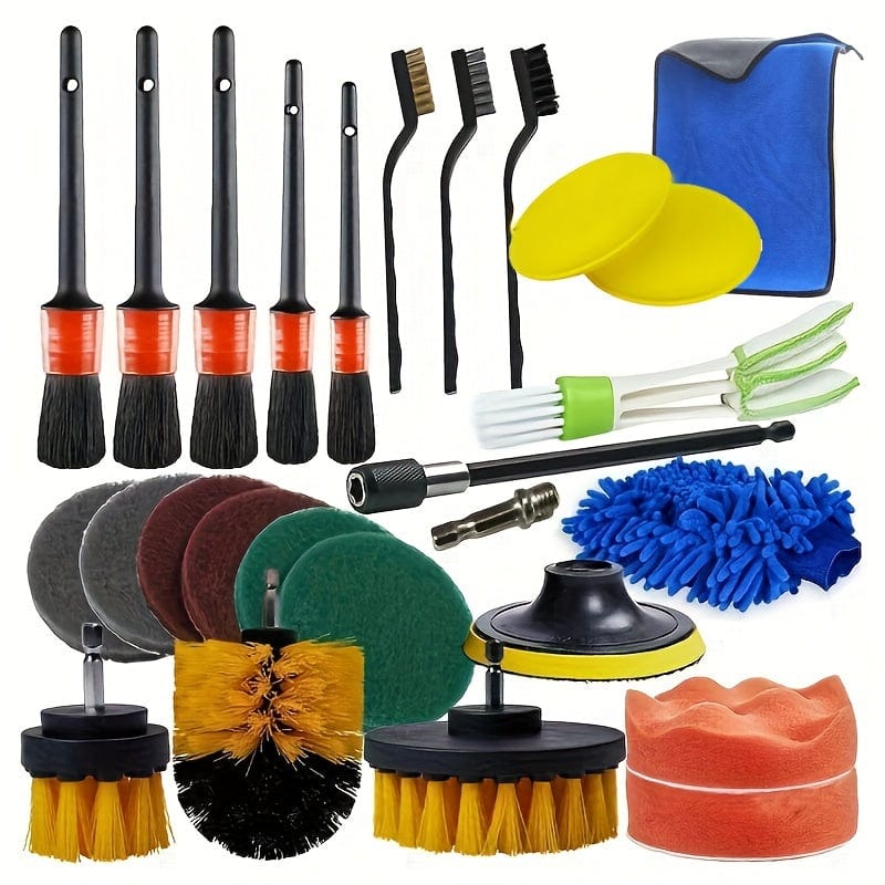 Planet Gates 26pcs Complete Car Detailing Kit: 26-Piece Brushes, Drill Brush, and Wheel Cleaner