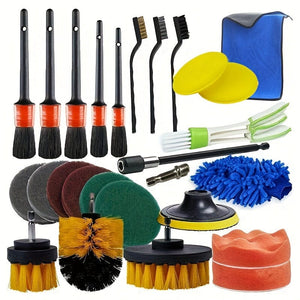 Planet Gates 26pcs Complete Car Detailing Kit: 26-Piece Brushes, Drill Brush, and Wheel Cleaner