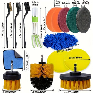 Planet Gates 26pcs Complete Car Detailing Kit: 26-Piece Brushes, Drill Brush, and Wheel Cleaner